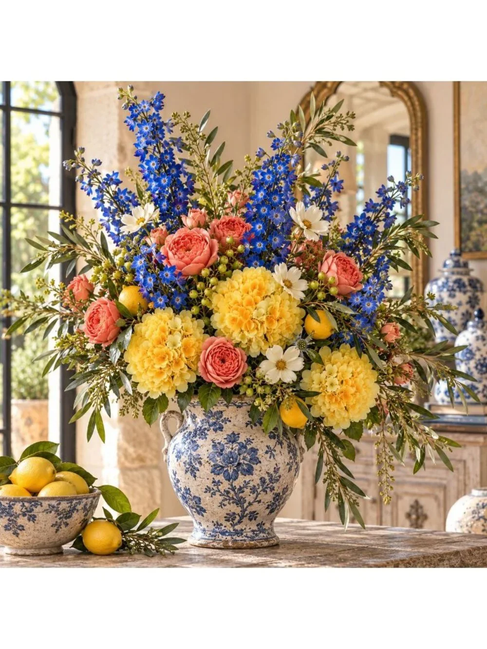 Lemon Yellow Artificial Hydrangea Stem 18 Inch Faux Silk Hydrangea 6 Inch Bloom